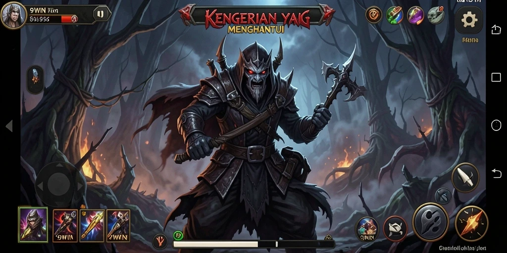 Screenshot gameplay <strong>9WIN</strong> menunjukkan suasana menyeramkan saat menjelajahi lokasi angker.