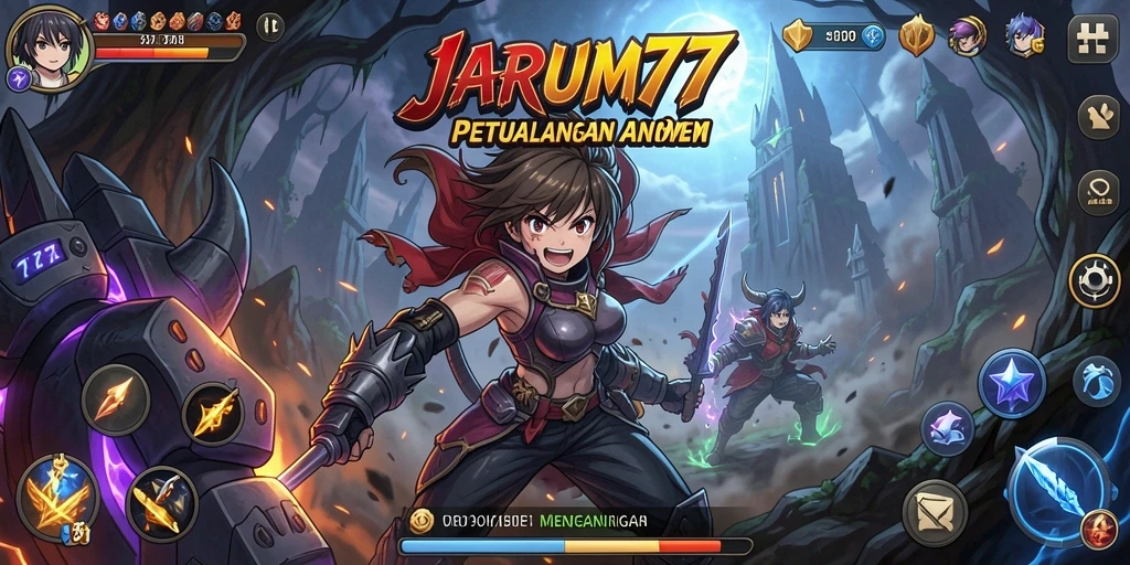Tampilan gameplay <strong>JARUM77</strong> dengan karakter Anime yang penuh aksi.