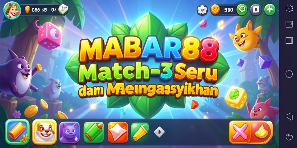 Screenshot utama MABAR88 menampilkan gameplay Match-3 yang seru.