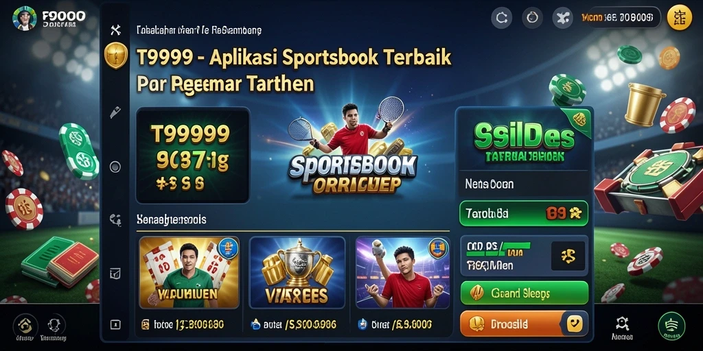 Screenshot utama T9999 menampilkan antarmuka taruhan olahraga yang menyenangkan.